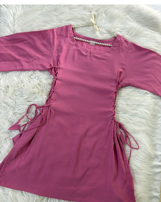 Pink Linen - Side Corset Kurti