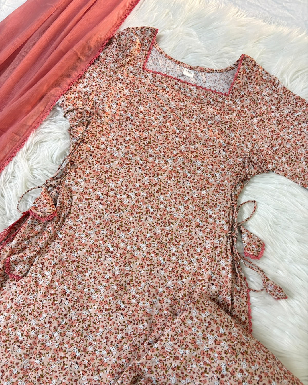 Peach Blossom Side Corset Set- 3 PC