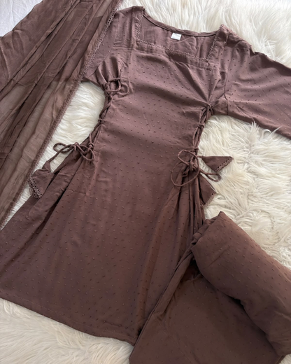 Mocha Brouchia Linen Side Corset - 3 PC