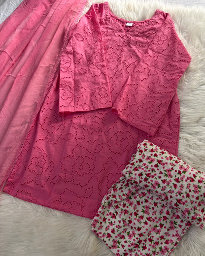 Rosy Bloom Chikankari 3 PC