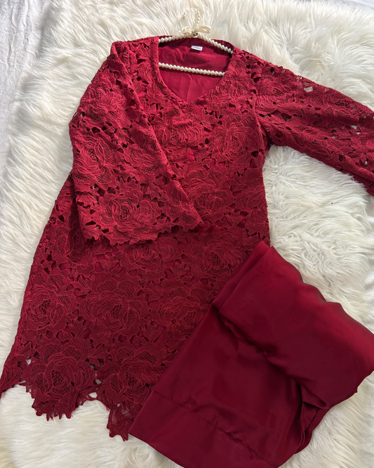 Maroon Quraishia Farshi - 2 PC