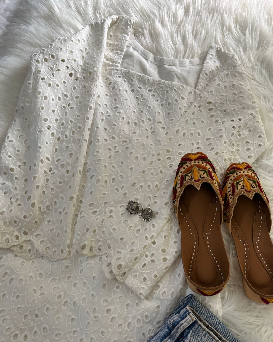 White Chikankari Kurti - Corset Back