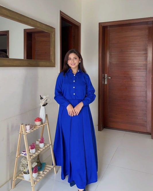 Royal Blue | Long Skirt With Buttondown Shirt
