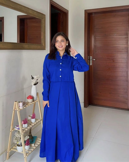 Royal Blue | Long Skirt With Buttondown Shirt