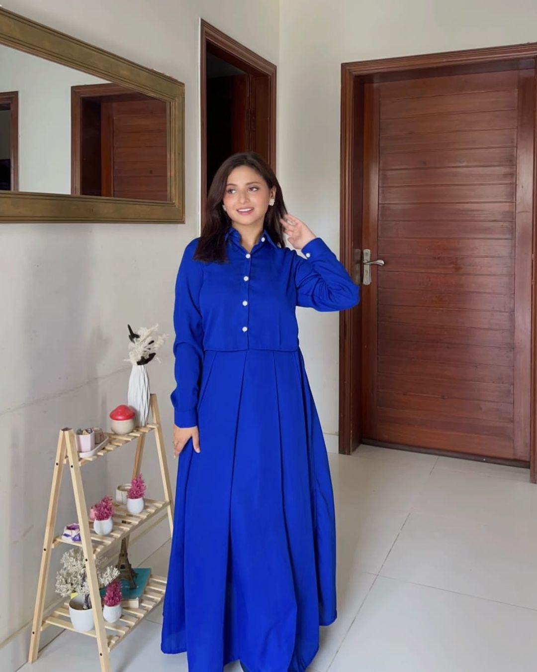 Royal Blue | Long Skirt With Buttondown Shirt