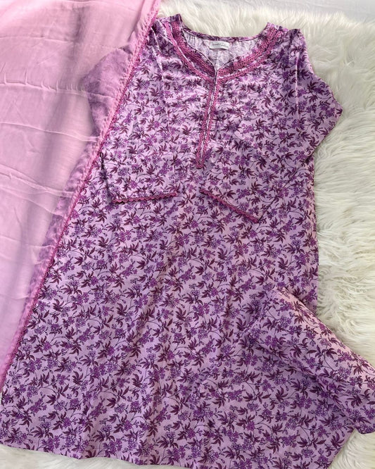 Floral Purple | Shalwar Kameez & Dupatta - 3 Pcs