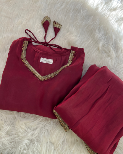 Red Sheesha Silk 3 Pcs Suit - Most Trending Eid