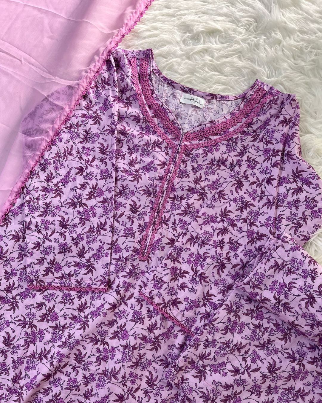 Floral Purple | Shalwar Kameez & Dupatta - 3 Pcs
