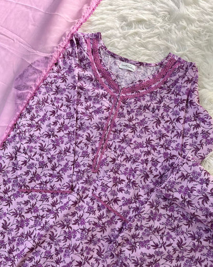 Floral Purple | Shalwar Kameez & Dupatta - 3 Pcs