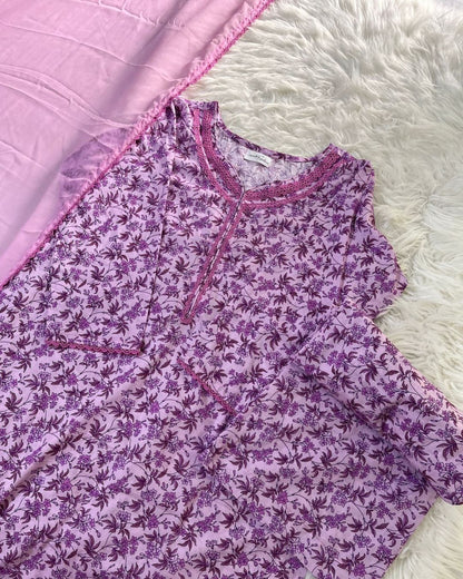 Floral Purple | Shalwar Kameez & Dupatta - 3 Pcs