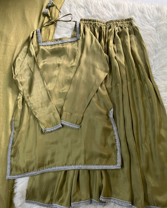 Mehendi Green Sheesha Silk 3 Pcs Suit - Most Trending Eid