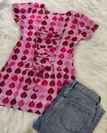 Pink Aces -  Corset Back Kurti Lawn