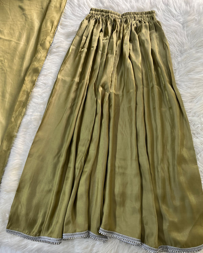 Mehendi Green Sheesha Silk 3 Pcs Suit - Most Trending Eid
