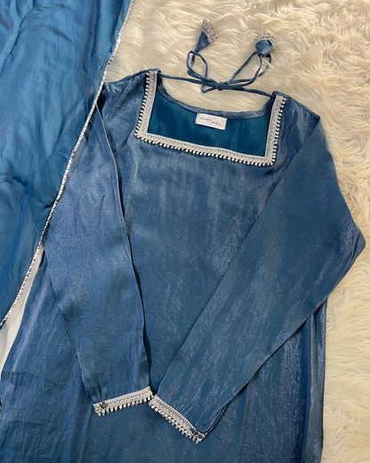 Electric Blue Sheesha Silk 3 Pcs Suit - Most Trending Eid