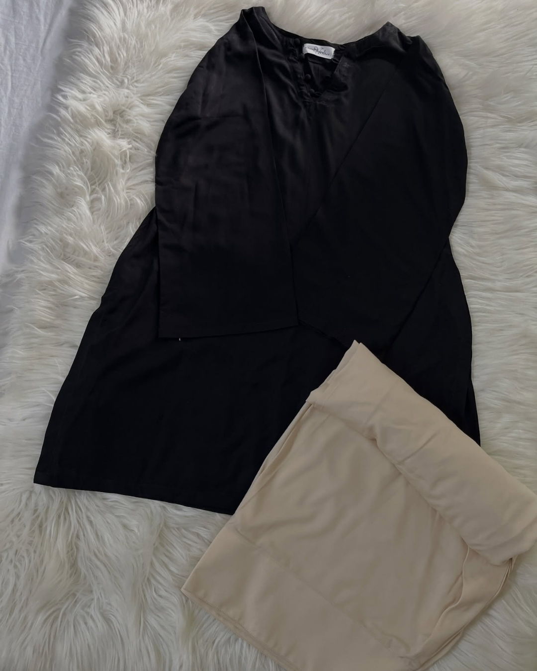 Black Kameez With Beige Linen Farshi Shalwar