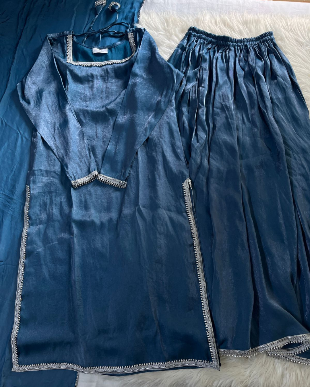 Electric Blue Sheesha Silk 3 Pcs Suit - Most Trending Eid