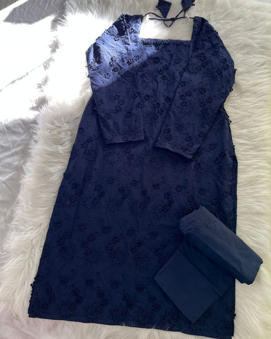 Navy Blue Chikankari 3 Pcs Suit