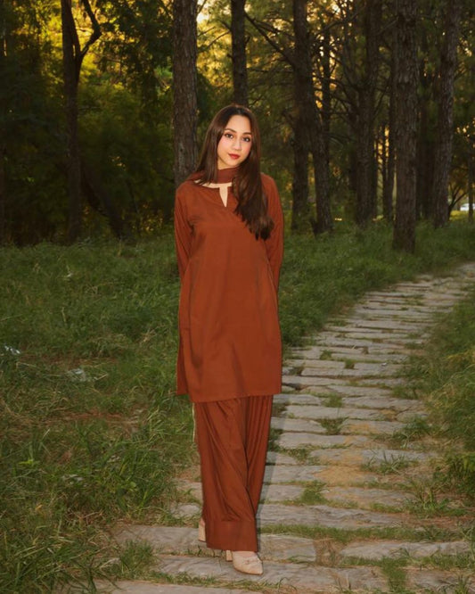 Viral Brown Double Georgette - 3 Pcs Suit