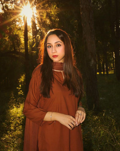 Viral Brown Double Georgette - 3 Pcs Suit