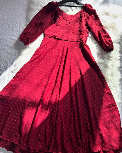 Maroon Brouchia Georgette | Long Dress