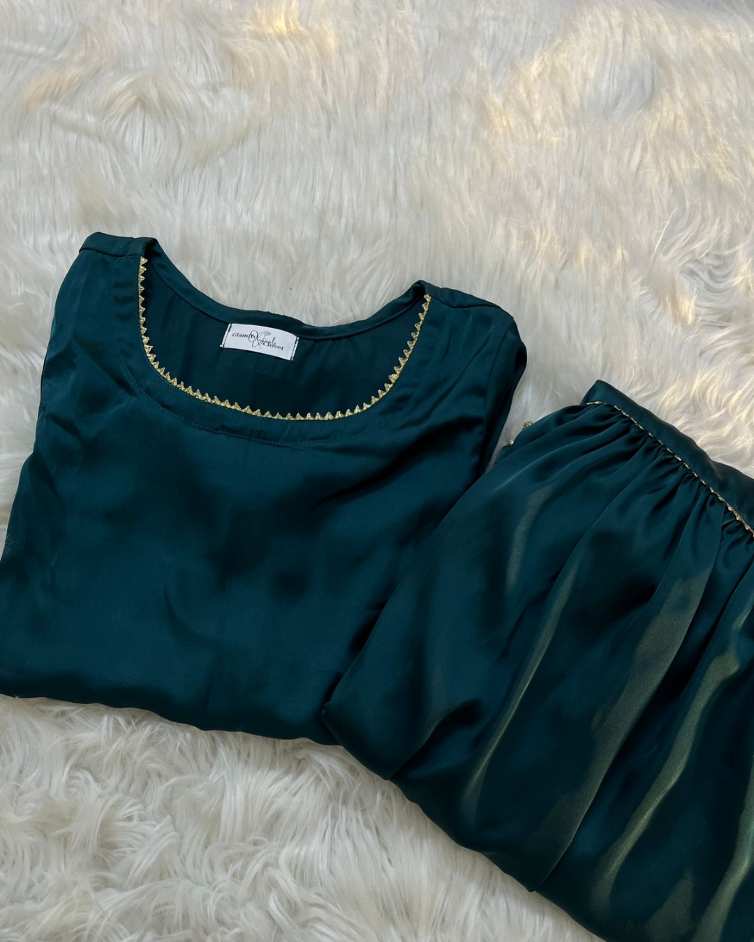 Deep Teal Silk Gharara Set | Chiffon with Gotta Detailing