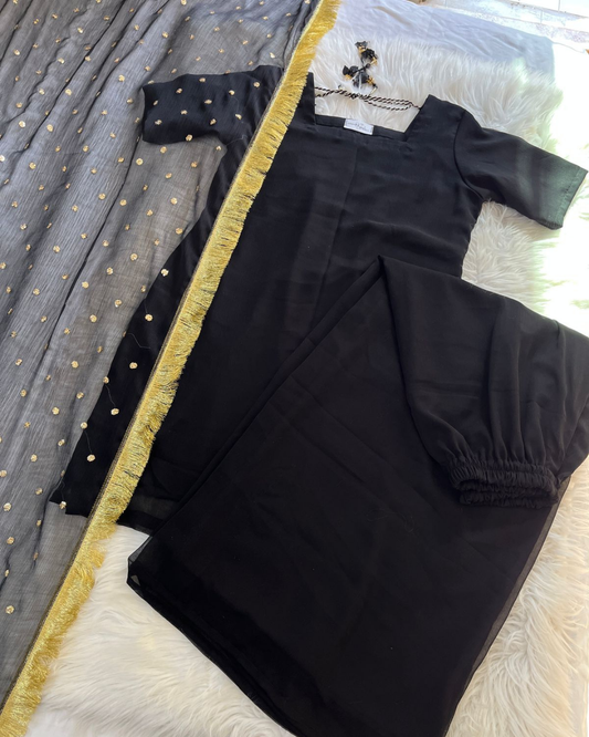 Black Corset Back Wide-Leg Set 3 Pcs