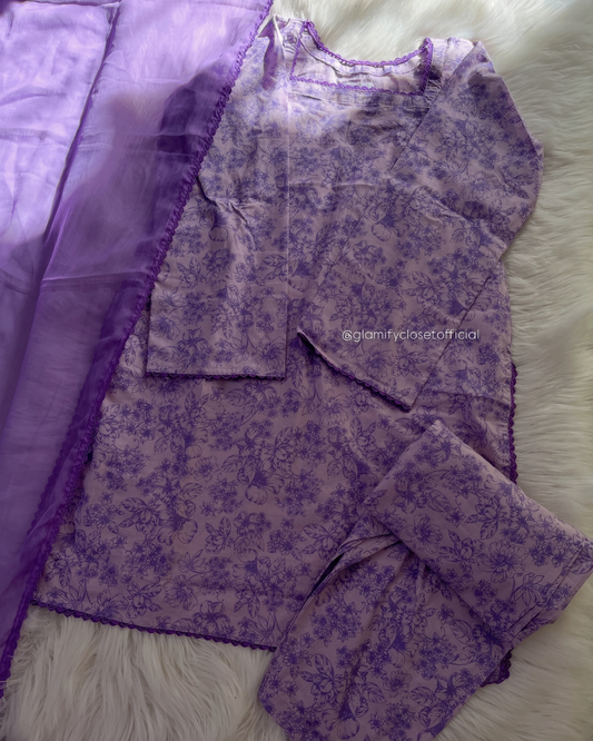 Lilac Printed Lawn Shalwar Kameez- 3 Pcs