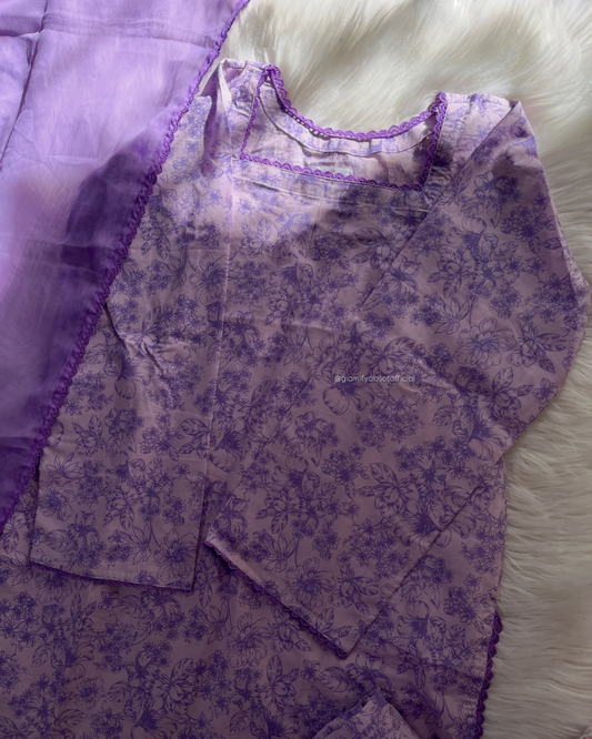 Lilac Printed Lawn Shalwar Kameez- 3 Pcs