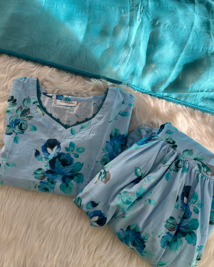 Light Blue Floral Gharara Set