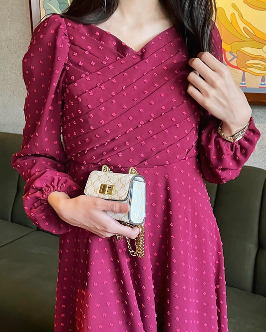 Maroon Brouchia Georgette | Long Dress