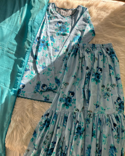 Light Blue Floral Gharara Set