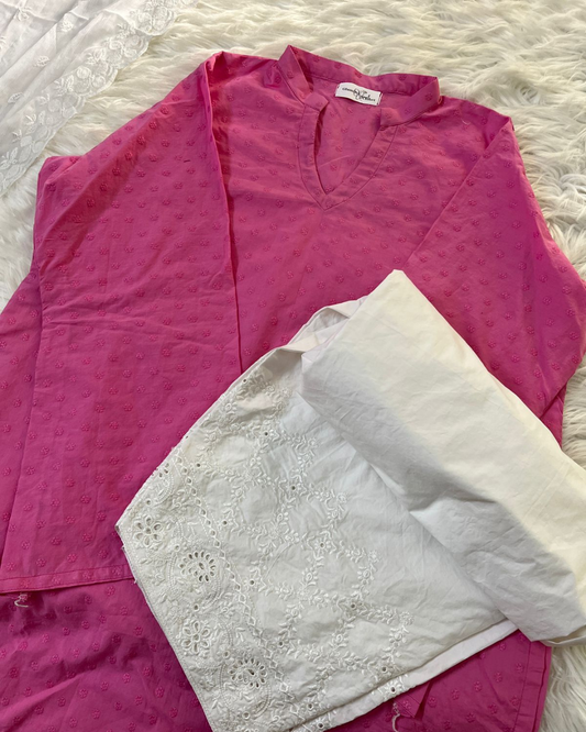 Pink Chikankari Farshi - 3 Pcs Suit