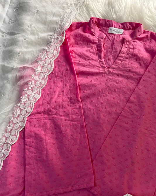 Pink Chikankari Farshi - 3 Pcs Suit