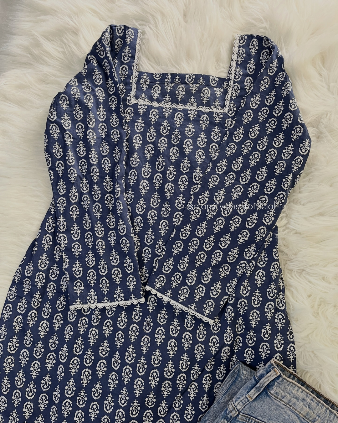 Blue Printed - Corset Back Kurti Lawn