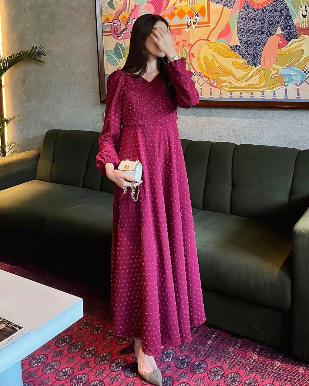 Maroon Brouchia Georgette | Long Dress