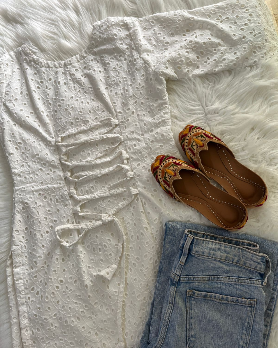 White Chikankari Kurti - Corset Back