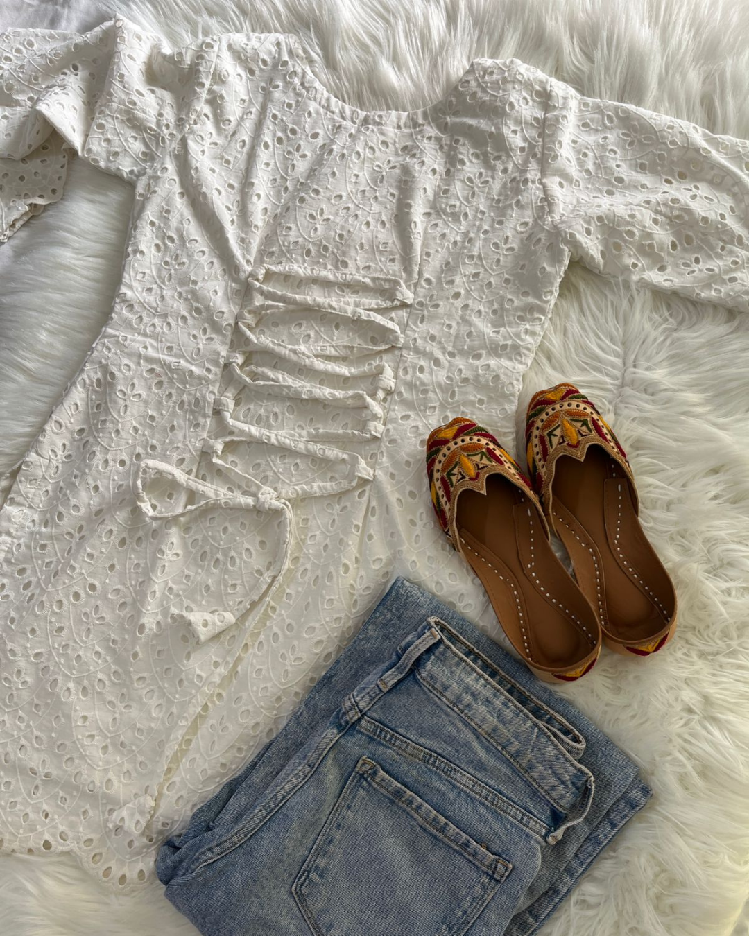 White Chikankari Kurti - Corset Back