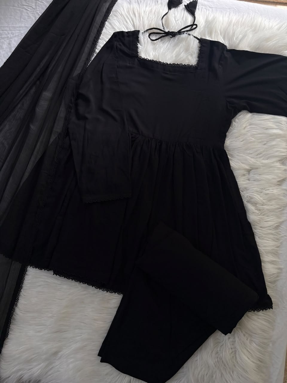 Black Boski Linen Peplum- 3 PC set