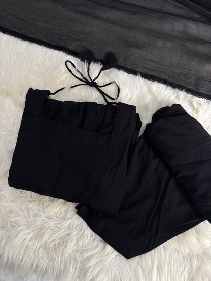 Black Boski Linen Peplum- 3 PC set