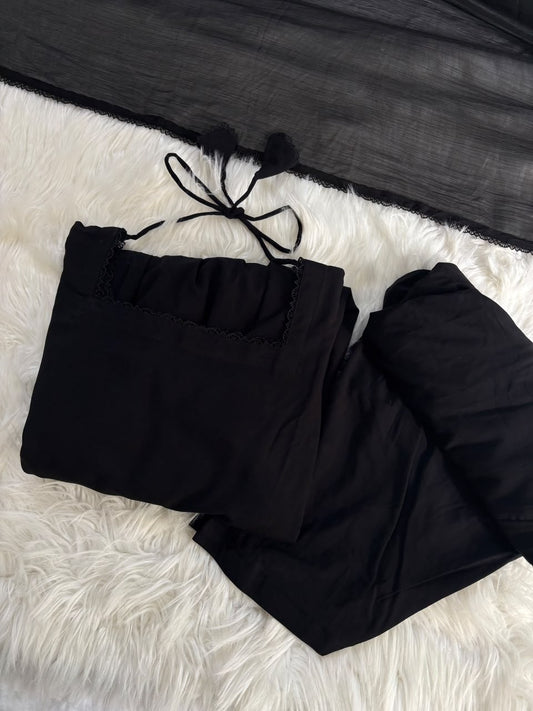 Black Boski Linen Peplum- 3 PC set