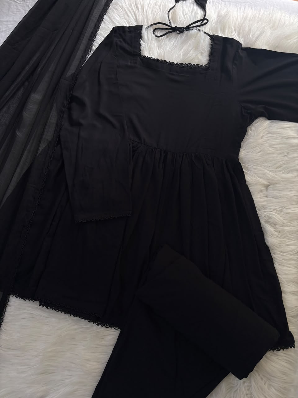 Black Boski Linen Peplum- 3 PC set