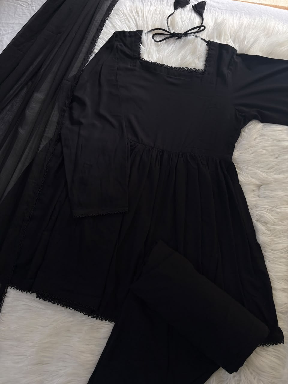 Black Boski Linen Peplum- 3 PC set