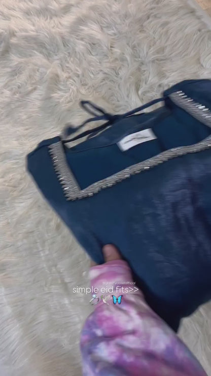 Electric Blue Sheesha Silk 3 Pcs Suit - Most Trending Eid