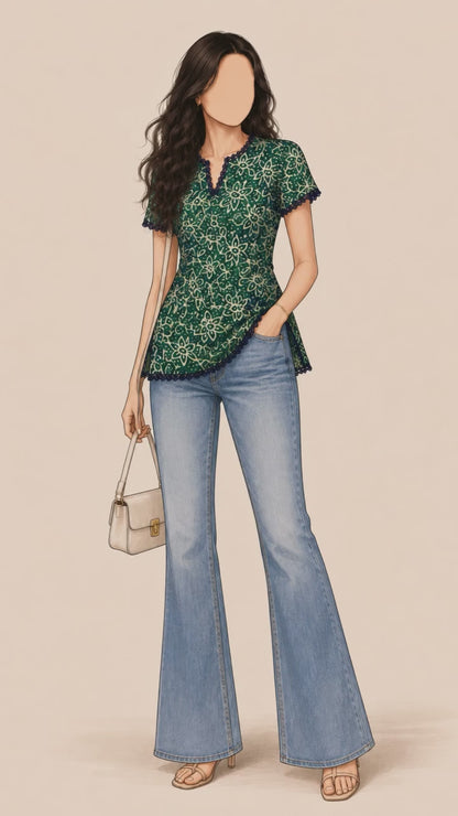 Chunri Teal & Navy Blue Print - Summer Linen Kurti