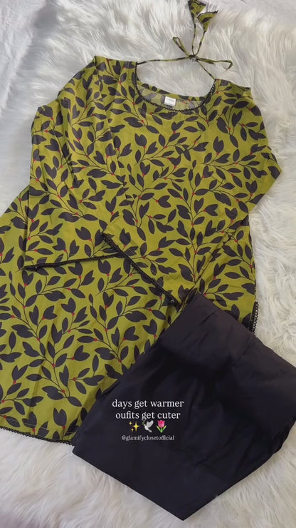 Green & Black Printed Lawn - Farshi Set 2 Pcs