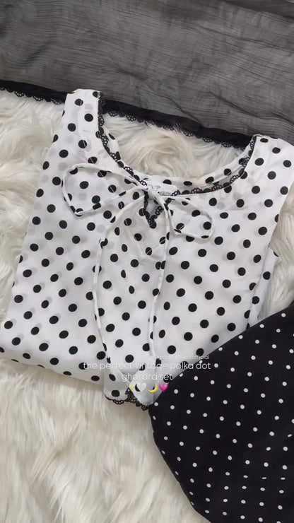 Black & White Polka Dots Linen | Gharara Set - 3 Pcs