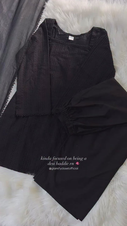 Black Chikankari Corset Back- 3 Pcs