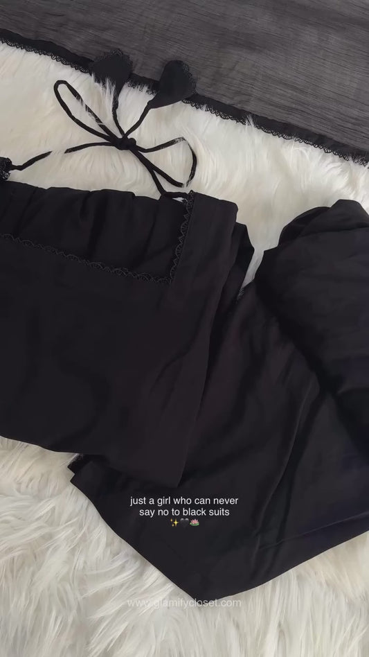 Black Boski Linen Peplum- 3 PC set