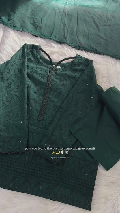 Emrald Green Chikankari 3 Pcs Suit - Viral Summer Edition