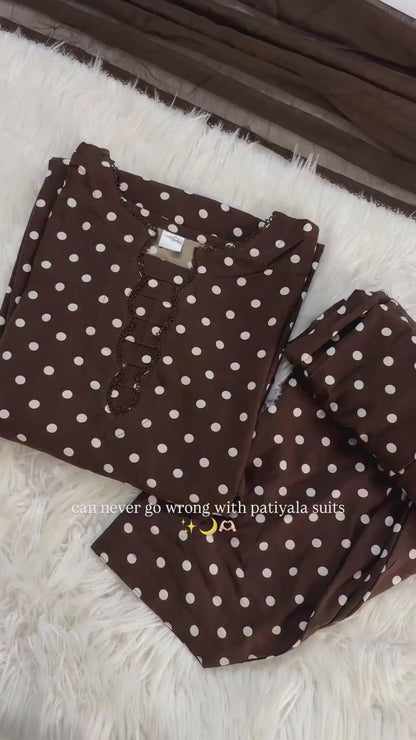 Brown Polka Dots Patiyala Suit - 3 PC